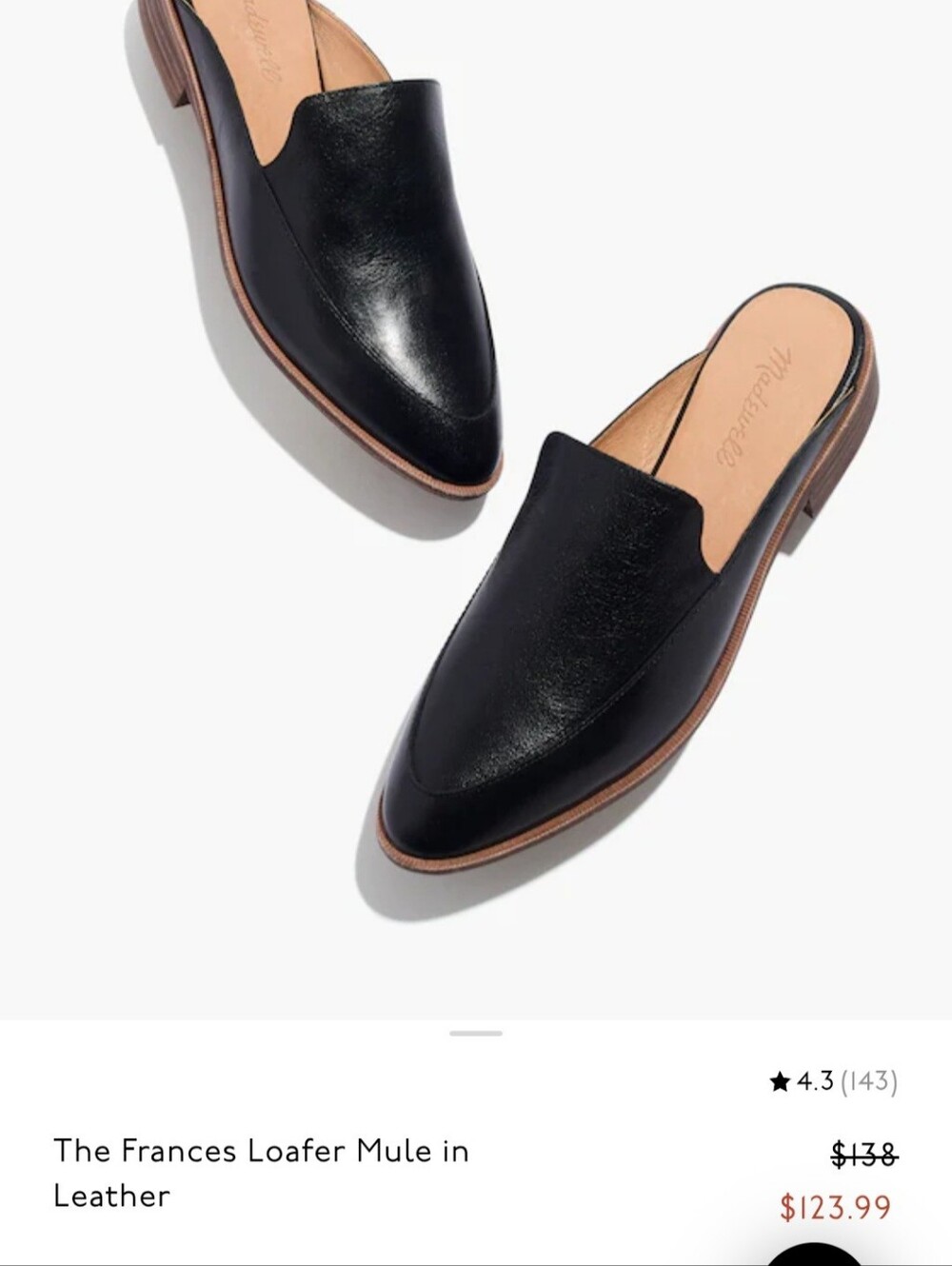 Madewell Frances Leather Mule In Black Size 7.5